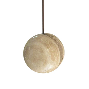 Luminaire suspendu en travertin jaune Wabi Sabi, pierre naturelle, design créatif, chambre à coucher, salle à manger, lustre - Product Image 5