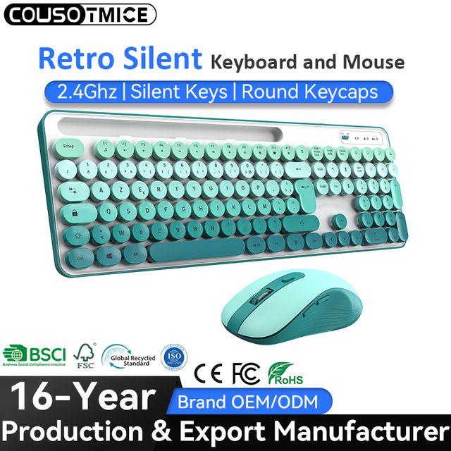 OEM ODM Korean Japanese Arabic French Round Keycap Office Cordless Cute Silient Colorful Silent Wireless Keyboard and Mouse