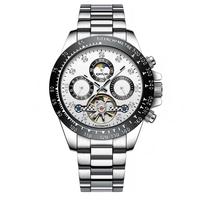 Montre mécanique entièrement automatique personnalisée, cadran à aiguilles lumineuses, bracelet en alliage d'acier inoxydable, montre multifonctionnelle pour hommes d'affaires