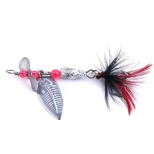 Wholesale 6.7cm 4.2g Metal Spoon Spinner Bait Fishing Lure with Feathered Treble Hook