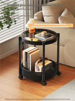 Table d'appoint roulante de luxe pour thé et café, table basse ronde avec plateau en verre et roulettes