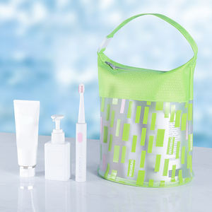 Organisateur de salle de bain en PVC transparent vert vibrant avec fermeture à glissière pour voyage et quotidien pour le rangement des articles de toilette - Product Image 4