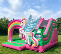 Château gonflable commercial à thème Licorne Rose avec toboggan pour fêtes et jeux
