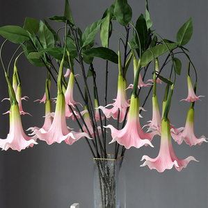Alta calidad 2 cabezas Artificial Real Touch PU blanco rosa Datura Stramonium flor MESA CENTRO DE MESA hecho a mano Día de San Valentín - Product Image 3