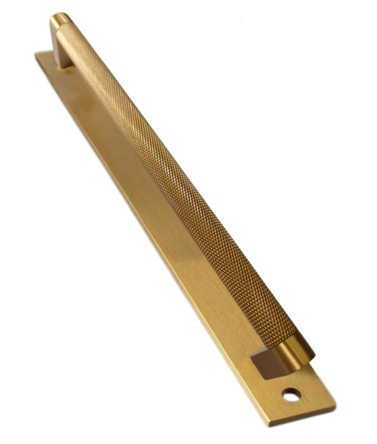 Doorshine Modern Luxury Solid Brass Knurled 6-10 Inch Pull Handle with Back Plate for Wardrobe Cabinets