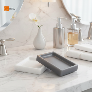 Jabonera Rectangular Clásica de Resina Ecológica Antideslizante y Antimoho Aleo Luxury, Color Blanco Grisáceo, Fácil de Limpiar para Baño - Product Image 2