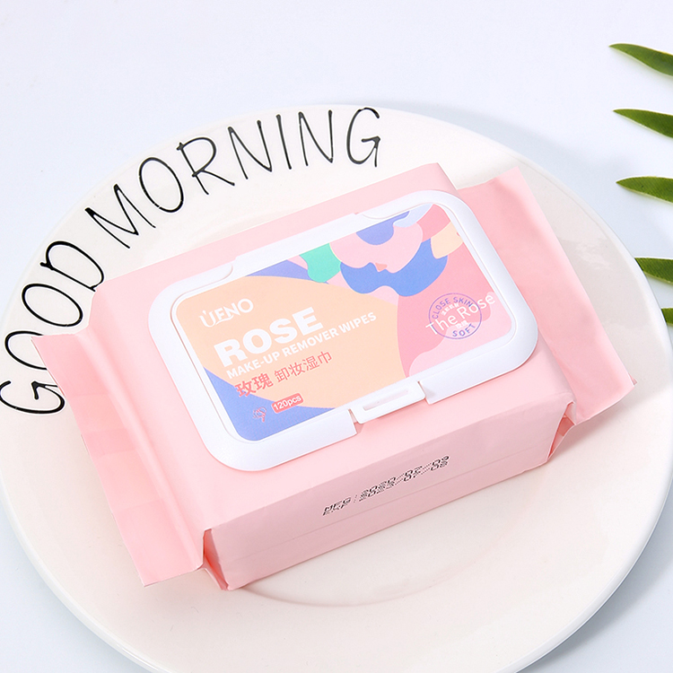 Раскладные женские влажные салфетки для лица, чистящие салфетки, 120 шт., оптовая продажа, частная торговая марка, Пользовательский логотип, розовые органические салфетки для снятия макияжа UEN063