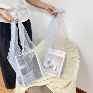Sac fourre-tout en organza bicolore noué aux épaules, sac de shopping résistant et transparent, sac de mode personnalisé pour femmes, idéal pour cadeaux, vêtements et cosmétiques - Product Image 5