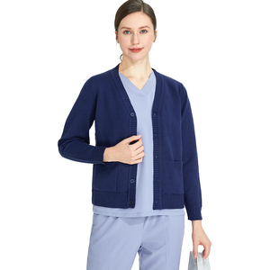 Wholesale High Elastic Warm-up Sweater Soft Comfortable Nursing <strong>Scrub</strong> Uniform <strong>Top</strong> for Women Laboratory Pharmacy Working Cardigan - Product Image 1
