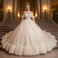 Robes de mariée de luxe en dentelle 3D avec fleurs, style princesse vintage, robes de mariée saoudiennes arabes de Dubaï, robes de mariée grande taille, robes de Quinceañera