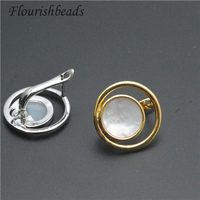 Bonne qualité Double trou forme ronde coquille naturelle or argent placage boucle d'oreille fermoirs pour bijoux balancent boucle d'oreille fabrication