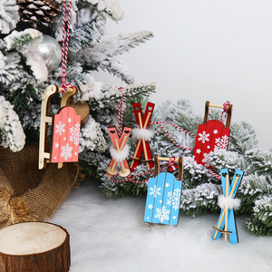 Adornos de Trineo de Madera Pintados en Forma de Arco, Decoraciones Colgantes para Árbol de Navidad, Juego de Caja de Regalo - Product Image 2