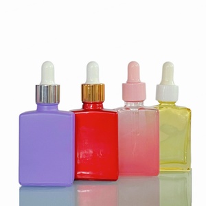 Bouteilles en verre rectangulaires colorées personnalisées pour soins de la peau, sérum facial, huile, 30 ml, flacons compte-gouttes carrés en verre, 1 oz - Product Image 6
