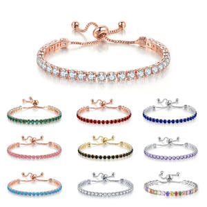 مجوهرات عصرية، سوار سلسلة ذهبية عيار 18 قيراط، شكل دائري، زركونيا مكعبة 4 مم، أساور تنس قابلة للتعديل للنساء والأزواج - Product Image 1