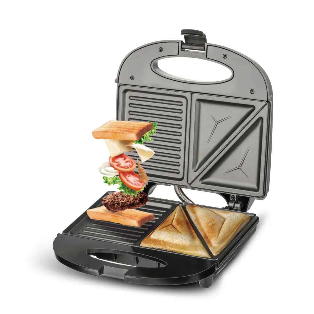 New Technology Kitchen Panini Maker Non-Stick 2 in 1 Triangle & Grill Plates Electric Sandwich Maker