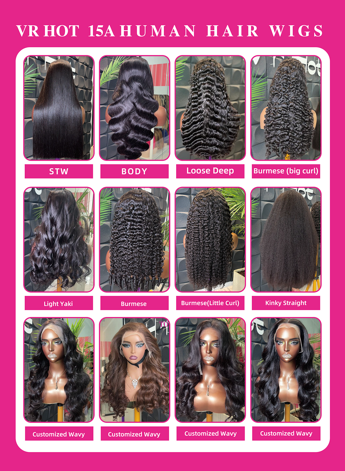 Perruques de luxe 15A en cheveux humains