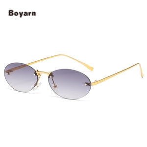 Lunettes de soleil en métal sans monture de créateur personnalisées Lunettes de soleil ovales tendance Lunettes de soleil pour femmes et hommes nouveauté vente en gros - Product Image 3