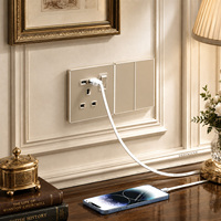 Plaque murale de luxe en verre trempé or champagne, prise britannique standard 13A, USB Type-C, interrupteur double pôle CA 4 industriels