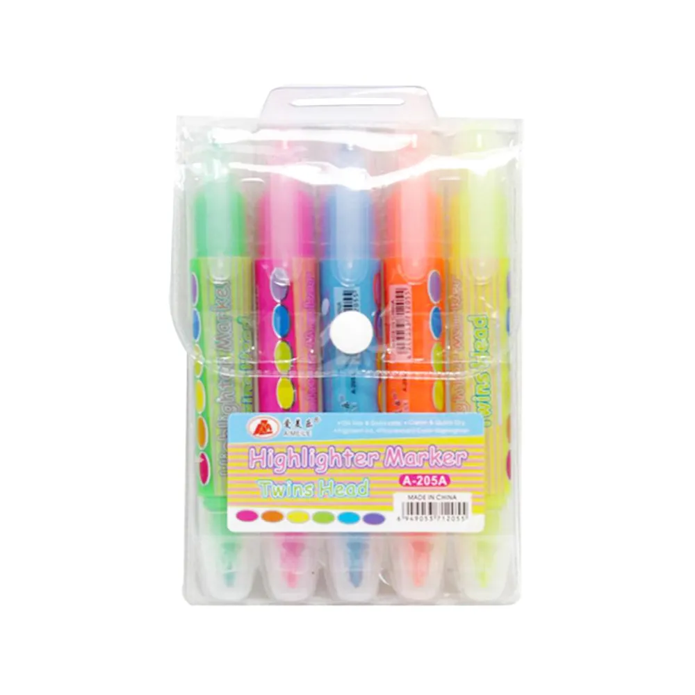 5Pcs Dubbele Hoofd Grote China Hoge Lichter Pen Markeerstift Marker