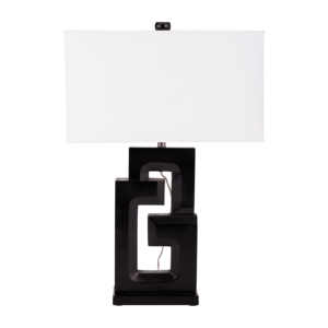 Lampada da Tavolo Geometrica con Base in Legno, Illuminazione Moderna d'Accento per Camera da Letto, Soggiorno e Scrivania - Product Image 1