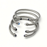 Bracelet manchette torsadé en acier inoxydable personnalisé, plaqué or 18 carats, 5 mm, réglable, avec pierre naturelle, unisexe, bijou tendance, cadeau