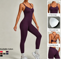 Combinaison moulante une pièce pour femme, col en V, avec boucle réglable, taille croisée, effet ventre plat et rehaussement des hanches, pour le sport et le yoga