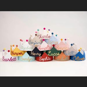 Bordado personalizado nombre algodón corona decoración Primer cumpleaños fiesta sombrero para bebé con pompón de fieltro - Product Image 4