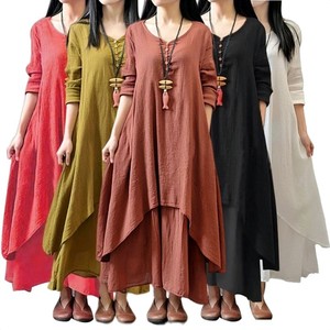 Abiti Vintage da <span class=keywords><strong>donna</strong></span> in <span class=keywords><strong>lino</strong></span> di cotone monopetto ampio <span class=keywords><strong>abito</strong></span> da <span class=keywords><strong>donna</strong></span> Casual - Product Image 1