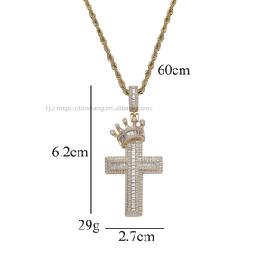 Copper inlaid zircon crown <b>cross</b> pendant, hip hop <b>cross</b>-border trend, small hat <b>cross</b> pendant <b>chain</b>. - Product Image 3