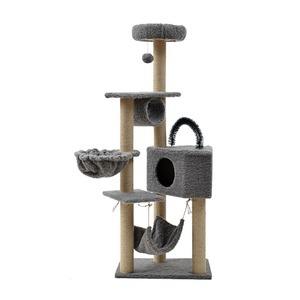 Modern Tall <b>Cat</b> Tower Scratching Posts Condos Top Perch Rattan Wooden <b>Cat</b> <b>Tree</b> - Product Image 1