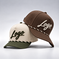 Topi Golf Pria Custom 5 Panel Model Tali, Topi Performa dengan Logo Bordir 3D, Topi Olahraga Berpori Laser yang Bernapas