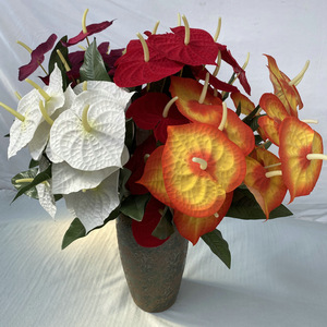 Bouquet d'Anthurium Artificiel Yiyi Flowers, 18 Têtes, Rouge, Blanc, Orange, Décoration de Table pour Mariage en Intérieur - Product Image 1