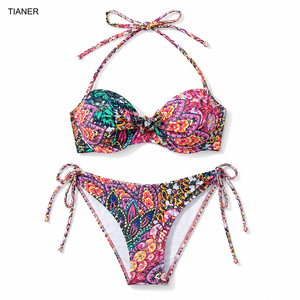 Sexy Set Bikini con Spalline Incrociate e Imbottitura Push-Up, Costume da Bagno a <span class=keywords><strong>Vita</strong></span> Bassa con Stampa Mandala Paisley Multicolore e Laccetti Laterali - Product Image 4