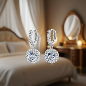 Eleganti orecchini pendenti in cristallo placcati in oro bianco per donna, gioielli classici da matrimonio in argento 925 placcato rodio - Product Image 2