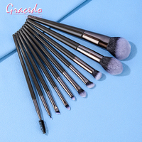 Gracedo – Nouvelle Trousse Professionnelle de 10 Pinceaux de Maquillage en Poils Synthétiques de Haute Qualité, Manche en Bois Couleur Café, Élégante, Scintillante et Luxueuse pour le Visage