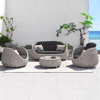 Outdoor 5-Sitzer Gartensofa-Set Seilgeflecht Aluminium Lounge Terrassensofa Terrassenmöbel mit Couchtisch