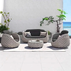 Juego de Sofás de Jardín de 5 Plazas para Exterior de Cuerda Tejida y Aluminio <span class=keywords><strong>con</strong></span> Mesa de Centro - Product Image 2