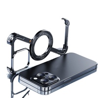 Étui de téléphone en aluminium ajouré avec support magnétique rotatif pour 15 Pro Max, coque Z sans bordure, coussin d'air antichoc, protection contre les chutes