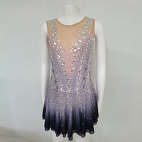 Costume de patinage artistique pour enfants, robe de danse de compétition avec dégradé bleu foncé