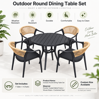 Ensemble de salon de jardin extérieur, table ronde en aluminium avec fauteuils en rotin pour jardin, hôtel, café