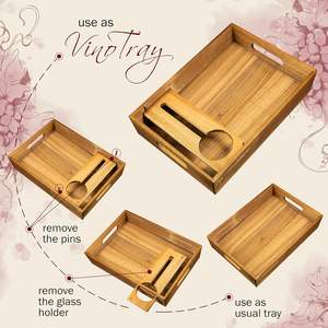 Plateau <span class=keywords><strong>de</strong></span> service <span class=keywords><strong>en</strong></span> bois d'acacia avec poignées, sous-verres, porte-<span class=keywords><strong>verre</strong></span> amovible Grand vin décoratif <span class=keywords><strong>pour</strong></span> le petit-déjeuner au lit ou sur la <span class=keywords><strong>table</strong></span> basse - Product Image 4