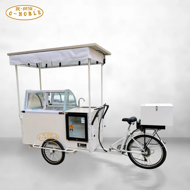 Motorized solar ice cream electric cooler bike trike tricycle cart with battery freezer for sale