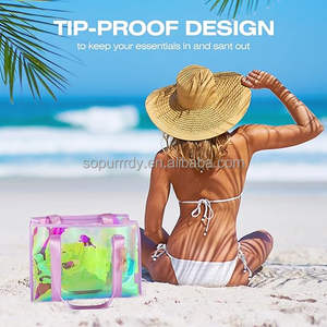 女性のためのカスタムロゴラージビーチバッグ防水チッププルーフビーチトート虹色のバッグプール用防水ポケット付き - Product Image 6