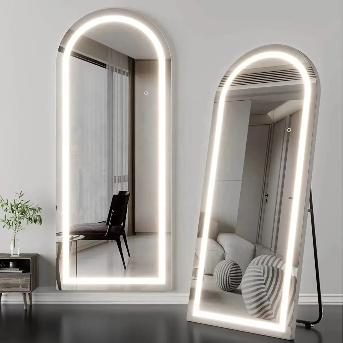 LED-Spiegel in voller Länge mit Ständern, Wand montage Großhandel Rechteck Black Metal Wand spiegel