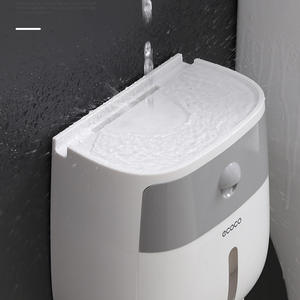 Porte-boîte à mouchoirs Ecoco ovale, étanche, sans perçage, blanc/gris, pour salle de bain - Product Image 1