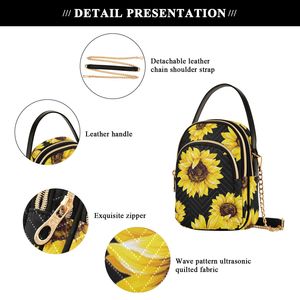 Sunflower Print Crossbody Handbag PU <b>Leather</b> Chain Strap Zipper <b>Mini</b> Bag for Women Travel Casual Use - Product Image 4