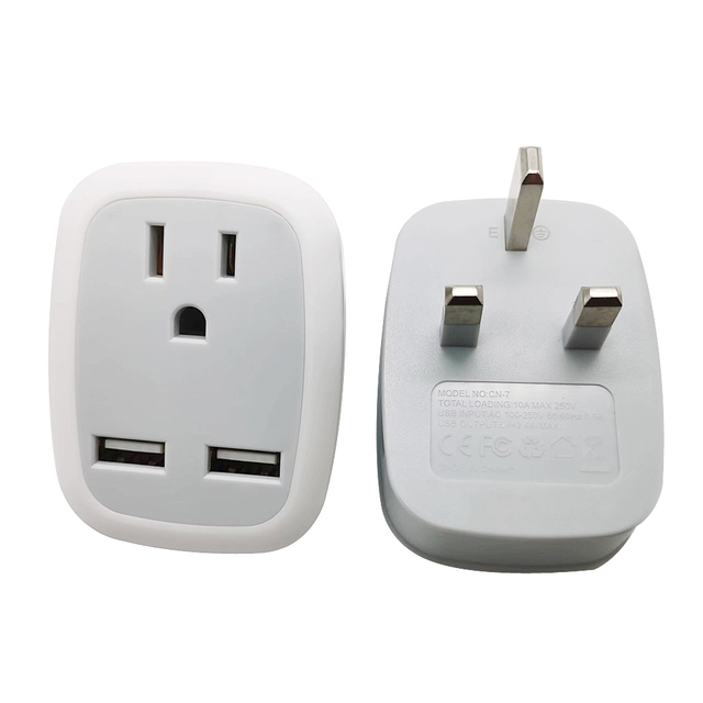 TYPE G Travel Adapter US Socket to UK Plug with Dual USB Ports