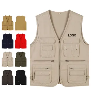 Heren Multi-Pockets 100% Katoenen Ladingen Vissersvest Vest Vest Voor Klimvissen Wandeljournalist Fotografie Camping Vest