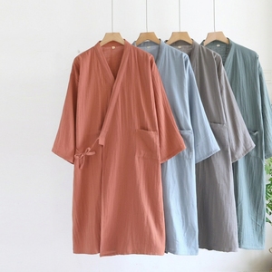 Men's Kimono Robe, Cotton Gauze Lightweight Summer and Spring Bathrobe for Sauna, Japanese-Style Home Wear