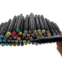 Ensemble de marqueurs permanents à double pointe pour croquis, graffitis et dessins, avec pinceau oblique, logo personnalisé, boîte en bois, papier à écrire Bonvada